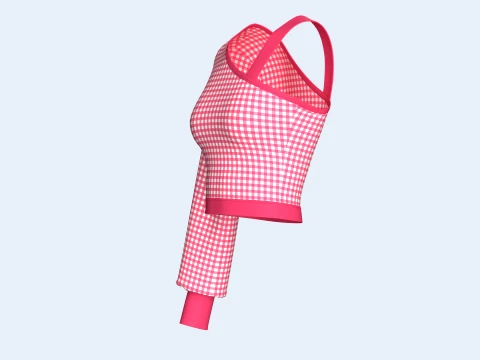 Girls Gingham Checkered One Shoulder Crop Top 3D Model