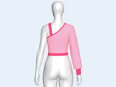 Girls Gingham Checkered One Shoulder Crop Top 3D Model