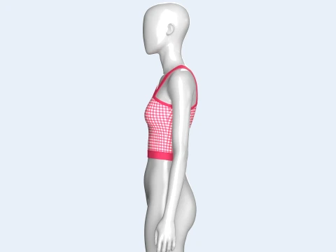 Girls Gingham Checkered One Shoulder Crop Top 3D Model