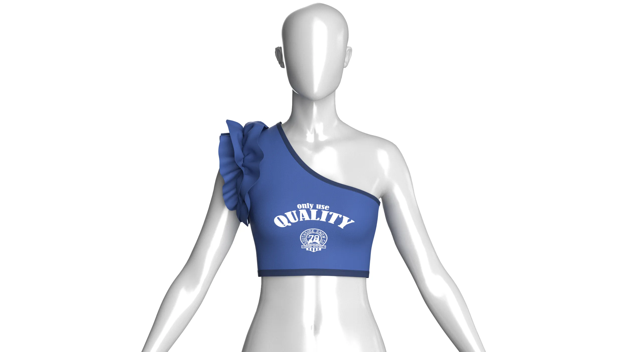 Girls One-Shoulder Ruffled Crop Top 3D Model .c4d .max .obj .3ds .fbx .stl .blend 