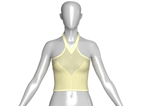 Girls Pointelle Knit Halter Crop Top Modèle 3D