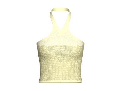 Girls Pointelle Knit Halter Crop Top 3D Model
