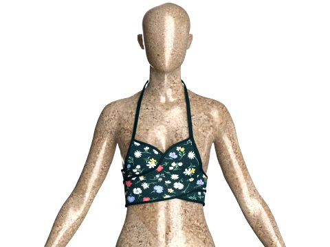Girls Wrap Cross-Front Halter Crop Top Modèle 3D