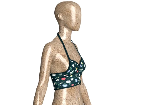 Girls Wrap Cross-Front Halter Crop Top 3D Model