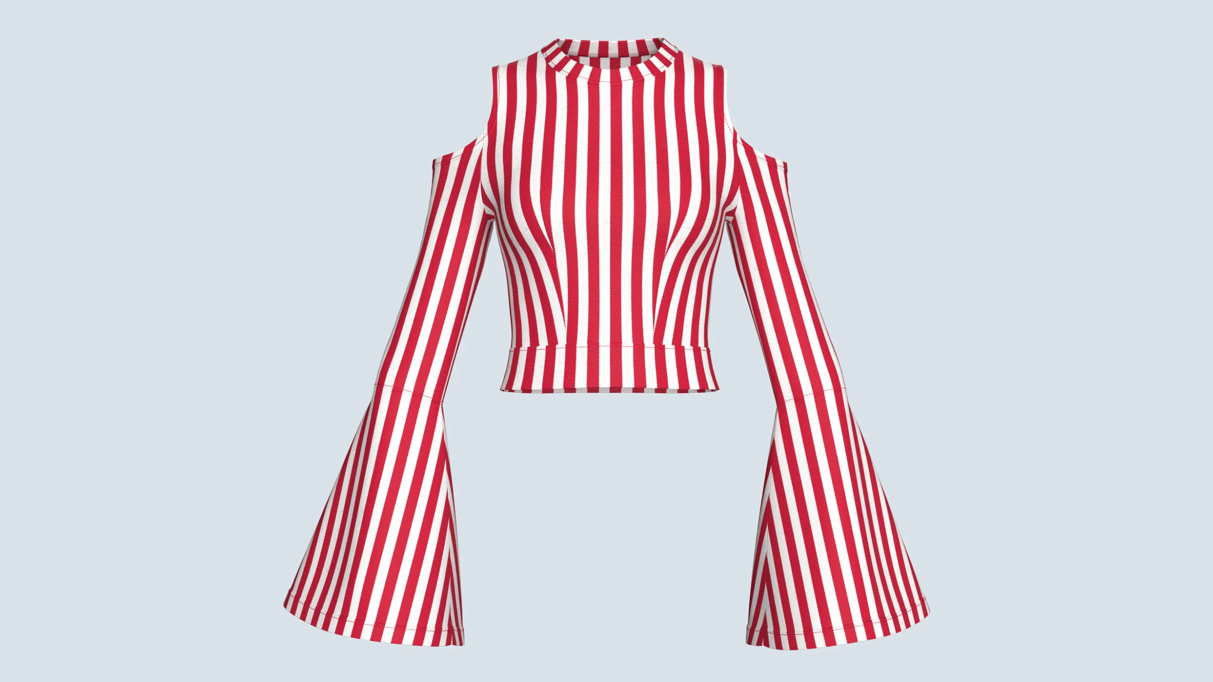 Girls Cold Shoulder Bell-Sleeve Striped Crop Top 3D Model .c4d .max .obj .3ds .fbx .stl .blend