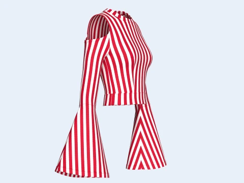 Girls Cold Shoulder Bell-Sleeve Striped Crop Top 3D Model