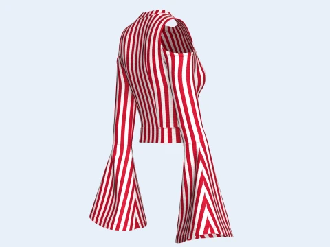 Girls Cold Shoulder Bell-Sleeve Striped Crop Top 3D Model