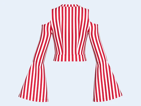 Girls Cold Shoulder Bell-Sleeve Striped Crop Top 3D Model