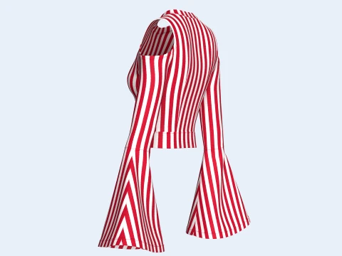 Girls Cold Shoulder Bell-Sleeve Striped Crop Top 3D Model