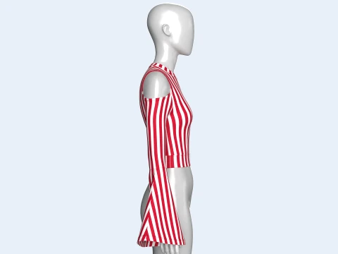 Girls Cold Shoulder Bell-Sleeve Striped Crop Top 3D Model