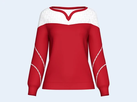 Girls Lace Yoke Overlay Sweatshirt Modello 3D