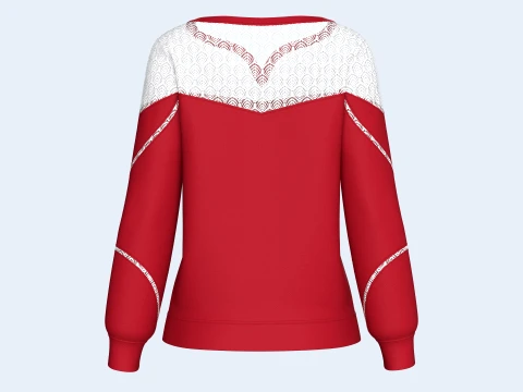 Girls Lace Yoke Overlay Sweatshirt 3D Model