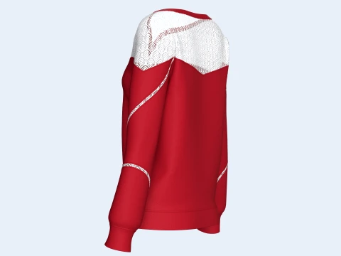 Girls Lace Yoke Overlay Sweatshirt 3D Model