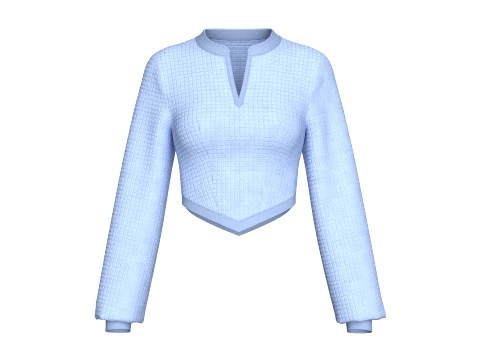 Girls Notch Neck Corset-Hem Crop Top Modello 3D