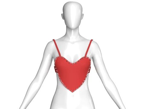 Girls Red Heart Crop Top Modello 3D