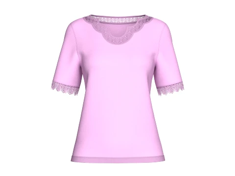 Girls Scalloped Lace Neck Short Sleeve Top Modello 3D