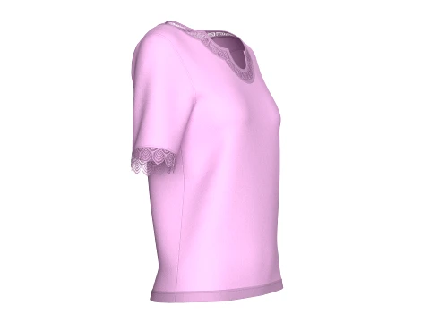 Girls Scalloped Lace Neck Short Sleeve Top 3D Model