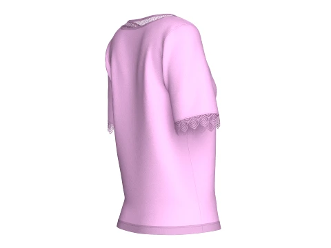 Girls Scalloped Lace Neck Short Sleeve Top 3D Model
