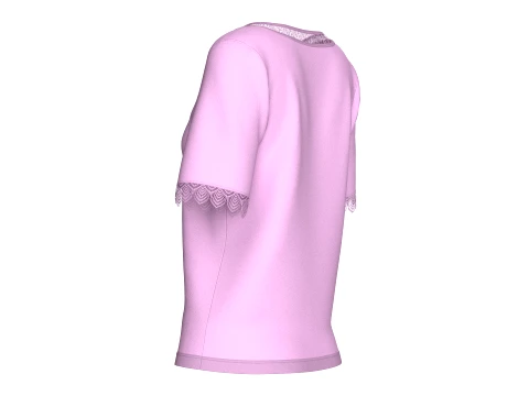 Girls Scalloped Lace Neck Short Sleeve Top 3D Model
