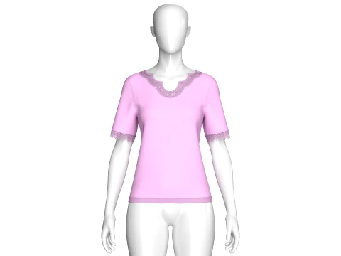 Girls Scalloped Lace Neck Short Sleeve Top 3D Model
