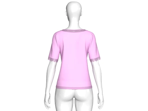 Girls Scalloped Lace Neck Short Sleeve Top 3D Model