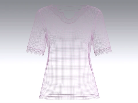 Girls Scalloped Lace Neck Short Sleeve Top 3D Model