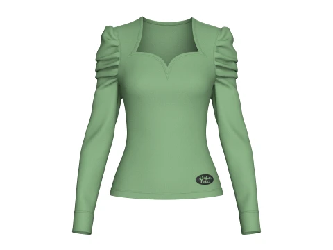 Girls Sweetheart Neck Puff-Sleeve Top Modello 3D