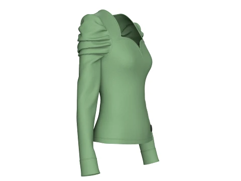 Girls Sweetheart Neck Puff-Sleeve Top 3D Model