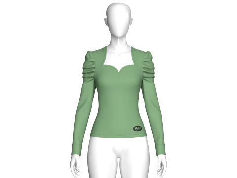 Girls Sweetheart Neck Puff-Sleeve Top 3D Model