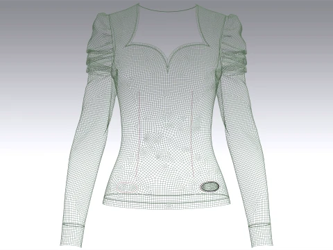 Girls Sweetheart Neck Puff-Sleeve Top 3D Model