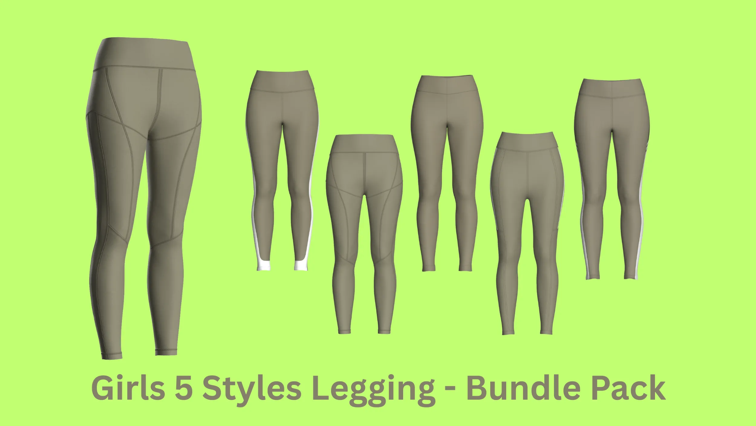 Girls 5 Styles Legging - Bundle Pack 3D Model .c4d .max .obj .3ds .fbx .stl .blend 