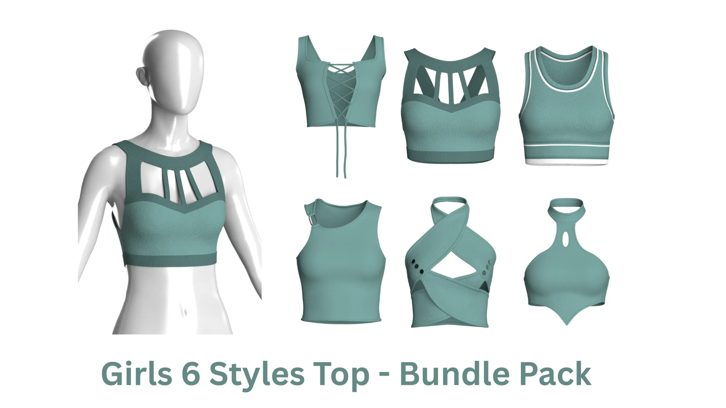 Girls 6 Styles Top - Bundle Pack 3D Model .c4d .max .obj .3ds .fbx .stl .blend