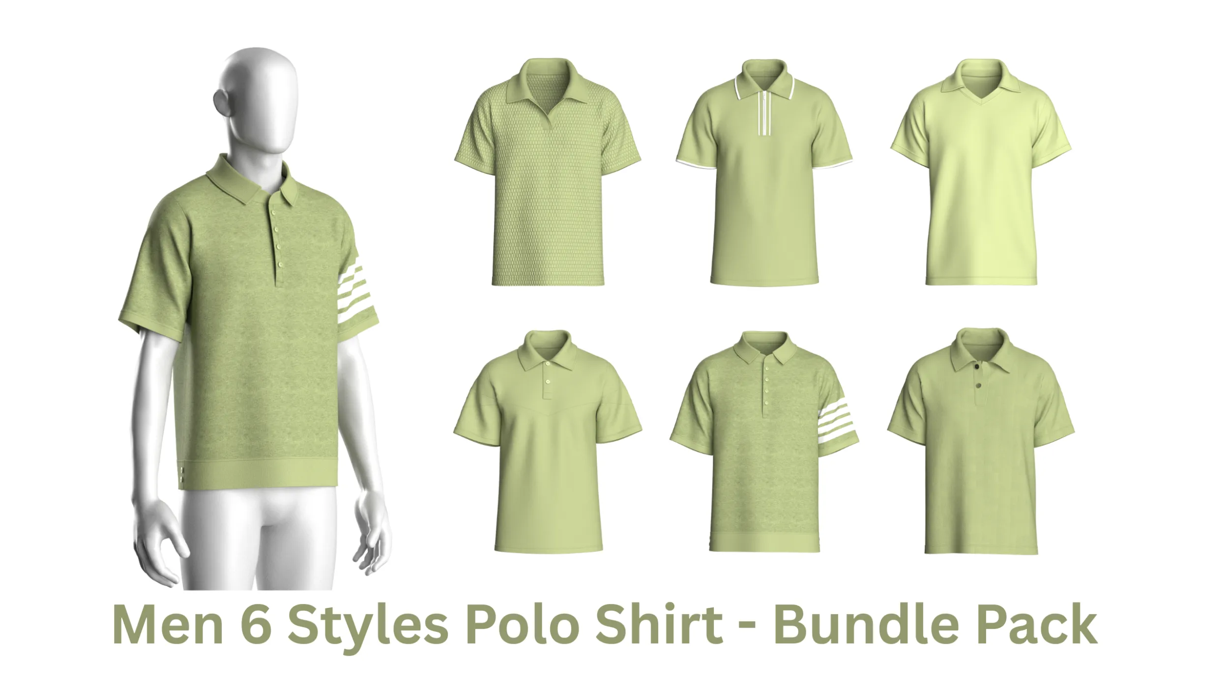 Men 6 Styles Polo Shirt - Bundle Pack 3D Model .c4d .max .obj .3ds .fbx .stl .blend 