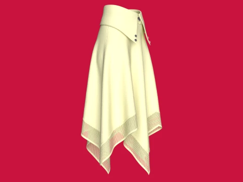 Girls Collar-Waistband Skirt With Mesh Hem 3D Model