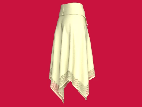 Girls Collar-Waistband Skirt With Mesh Hem 3D Model