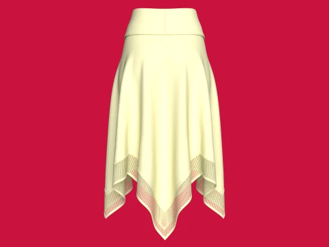 Girls Collar-Waistband Skirt With Mesh Hem 3D Model