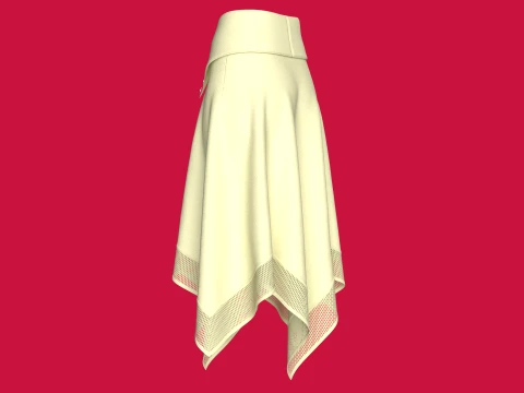 Girls Collar-Waistband Skirt With Mesh Hem 3D Model