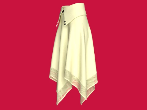 Girls Collar-Waistband Skirt With Mesh Hem 3D Model