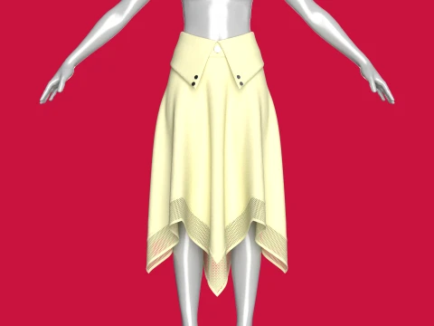 Girls Collar-Waistband Skirt With Mesh Hem 3D Model