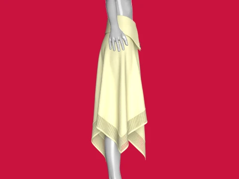 Girls Collar-Waistband Skirt With Mesh Hem 3D Model