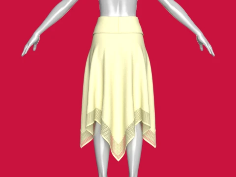 Girls Collar-Waistband Skirt With Mesh Hem 3D Model