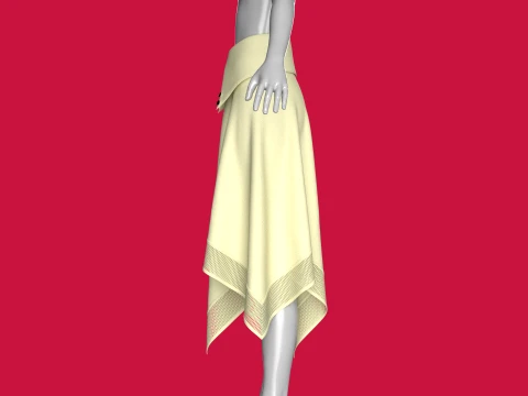 Girls Collar-Waistband Skirt With Mesh Hem 3D Model