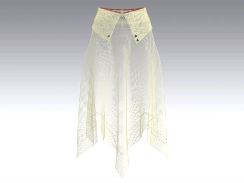 Girls Collar-Waistband Skirt With Mesh Hem 3D Model