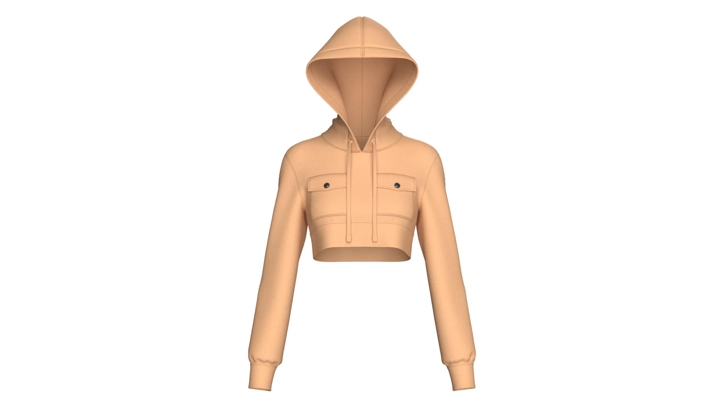 Girls Double Flap-Pocket Cropped Hoodie 3D Model .c4d .max .obj .3ds .fbx .stl .blend 