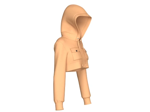 Girls Double Flap-Pocket Cropped Hoodie 3D Model