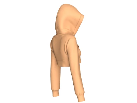 Girls Double Flap-Pocket Cropped Hoodie 3D Model