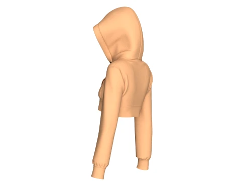 Girls Double Flap-Pocket Cropped Hoodie 3D Model