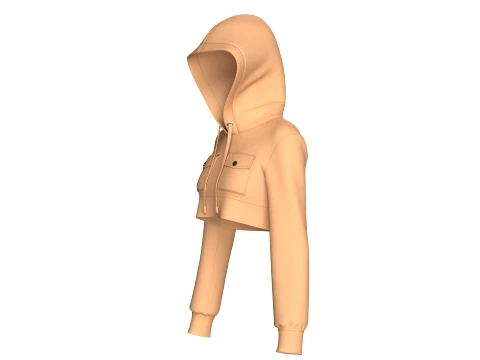 Girls Double Flap-Pocket Cropped Hoodie 3D Model
