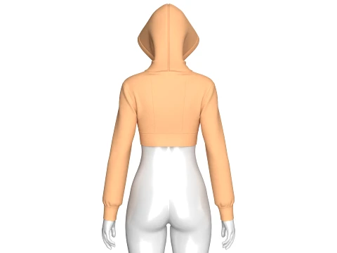 Girls Double Flap-Pocket Cropped Hoodie 3D Model