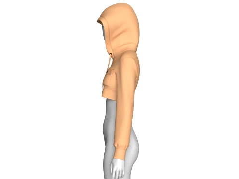 Girls Double Flap-Pocket Cropped Hoodie 3D Model